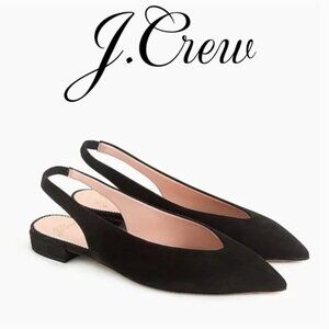 J.Crew Harlech Pointed Toe Slingback Suede Flats Black 10